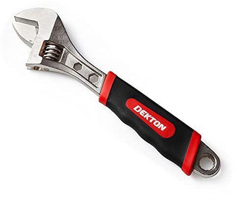 Dekton 10 Sure Grip Adjustable Spanner-1 1/4 Jaw Capacity| Straight Jaw Wrench| Printed Width Scale| Sure Grip-Non Slip Grip Handle for Comfort| Hardened and Tempered Steel| Bonus 16mm Ring Spanner