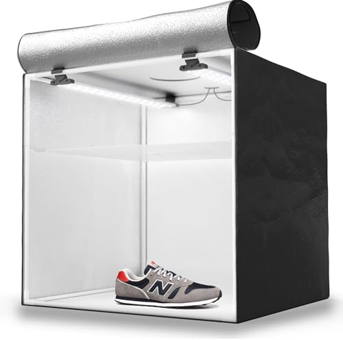 HAVOX - Estudio fotográfico HPB-60D - Caja de luz portátil con Dos Tiras de LED inclinables – Lightbox de 60x60x60cm - Iluminación de 5500K - 13.000 lúmenes - Sistema antideslumbrante