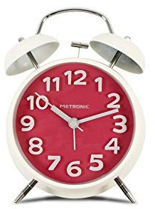 Metronic 477334 Vintage Retrò Sveglia da Comodino con Doppia Campana, Analogica, Movimento al Quarzo, Retroilluminata, Rosa
