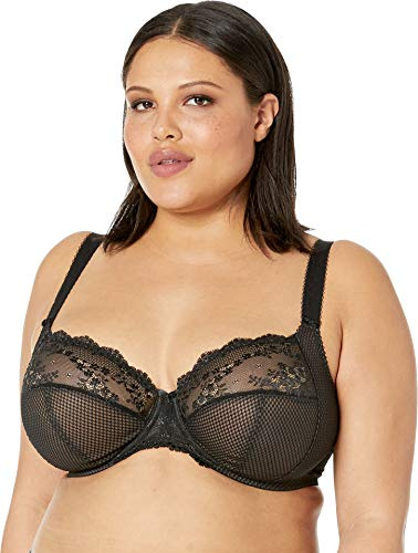 Elomi Women's Charley Bra: Stretch Lace & Mesh, Racerback Option. Low Plunge UK JJ, Us Sizes D-n Soutien-Gorge Plongeant, Semi-Voilage, Noir, 110G Femme