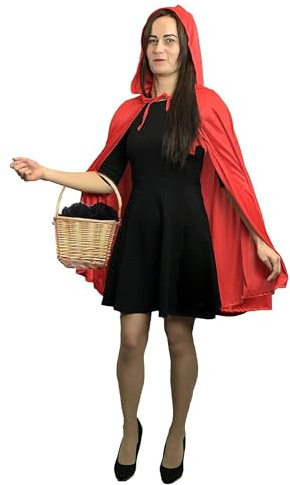 SoWest Adult Ladies Short Red Riding Hooded Cape – Women’s Fancy Dress Cloak with Hood | Short 81cm Superhero & Storybook Costume Accessory | Perfect for Halloween, Medieval, or Party Dress Up Events