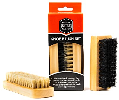 Shoetreats 2 Piece Traditional Wooden Handled Shoe Brush Set - Shoe Boot Cleaning Polish Buffing