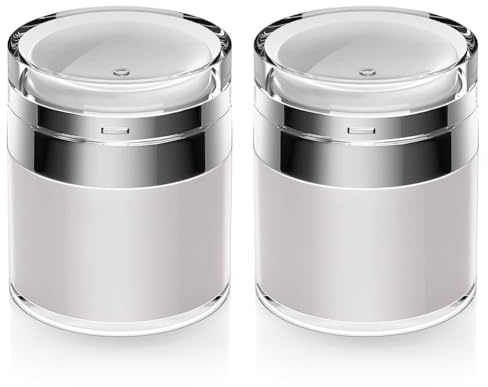 Airless Pump Jar, 1.7 oz Airless Pump Bottles, Travel Lotion Container – Vacuum Dispenser for Cream – Leak-Proof TSA-Friendly Design Keeps Cream Fresh – Multi-Purpose for Lotion, Sunscreen (2 Pack)