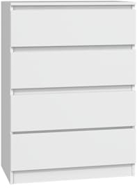 VBChome Kommode mit 4 Schubladen 70 x 40 x 97 cm Weiß Grifflose Schubladenkommode Mehrzweckschrank für Flur Schlafzimmer Wohnzimmer Kinderzimmer Modern Weiß