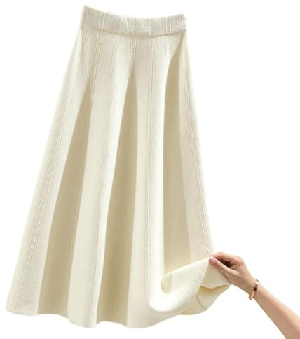 SUIUOI Gonna Lunga Donna Inverno Vita Alta Vintage,Lana Maxi Gonne Vita Elastica Lunga e Linea ad A,Elegante Lunga Gonna A-Line Plissettata Svasata Gonne