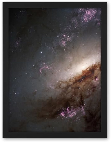 Artery8 Hubble Space Telescope Image NGC 4258 Messier 106 Orange Purple Intermediate Spiral Galaxy Star Dust Clouds Artwork Framed Wall Art Print 18X24 Inch