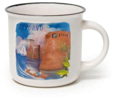 Legami - Tasse en porcelaine, Thème Livorno, New Bone Chine Porcelaine, Tasse à déjeuner, Villes du monde, Tasse à café, Thé, Lavable au lave-vaisselle, Diamètre 10 cm, Contenance 350 ml