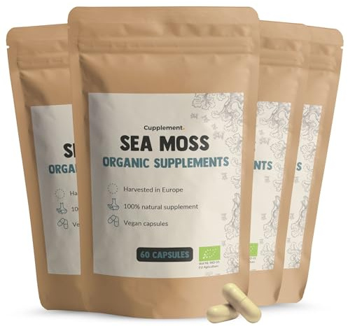 Cupplement Sea Moss Kapseln 500 mg Biologisch Kombideal 4x 60 Capsules - Irisches Moos, Seemoos, Algen – Immunsystem – 60-Tage-Vorrat pro Beutel
