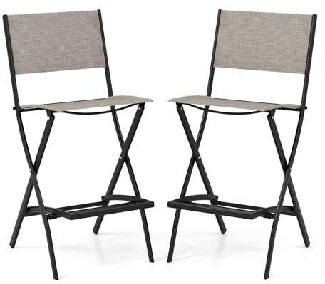 COSTWAY 2er Set Outdoor Barhocker, klappbare Barstühle mit Rückenlehne und Fußstütze, Tresenhocker bis zu 150 kg belastbar, Sitzhöhe 71 cm, Gartenstühle für Balkon, Garten & Poolbereich