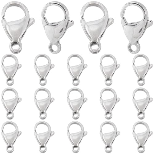 SUNNYCLUE 1 boîte 100 pièces Fermoirs à Pince de Homard en Vrac Grade A 304 fermoir à Bijoux en Acier Inoxydable Fermoir à Crochet Fermoirs Clips Fermetures 15x9 mm Petits Connecteurs de Bracelet de C