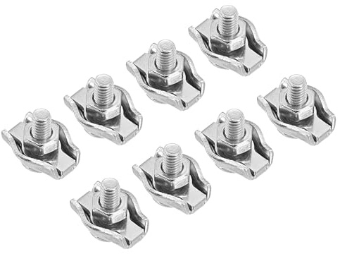 PATIKIL 1/16 / 1.5 mm Simplex Bolt Wire Rope Clip, 8Pcs M2 304 Stainless Steel Simplex Single Bolt Cable Clamp for Rigging Railing, Silver Tone