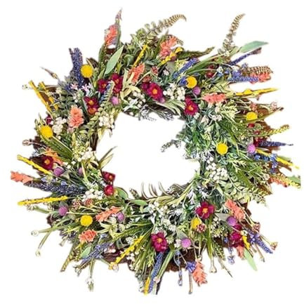 Couronnes de Printemps pour Porte d'entrée, 35 cm / 13,8 Pouces Couronne d'été de Fleurs Sauvages artificielles, Porte décorative Couronne de Printemps pour la Porte du Mur de Porte décor