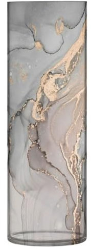 Wunderschöne Marmor-Textur in grau-goldener Farbe, Kunststoffvasen für Tafelaufsätze, 30 x 10 cm, große Blumenvase, dekorative Vasen für Wohnzimmer, Tafelaufsätze, Bücherregal, Hochzeitsdekoration