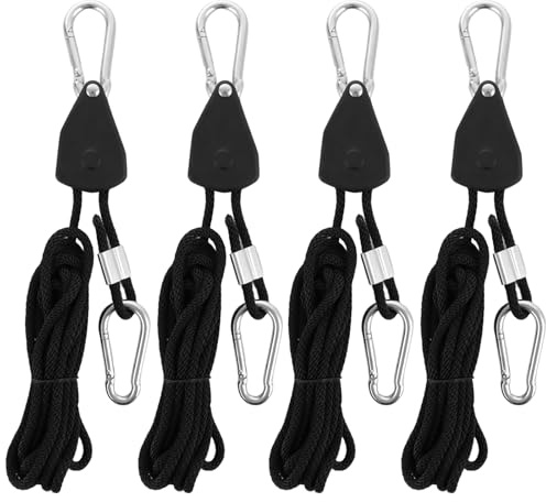 ASelected 4 PCS Ratchet Hanger Rope Tensioner 2M Guy Ropes with Rope Tensioner 1/8 Inch Camping Accessories for Plant Fan Light Indoor Plants Tent Camping