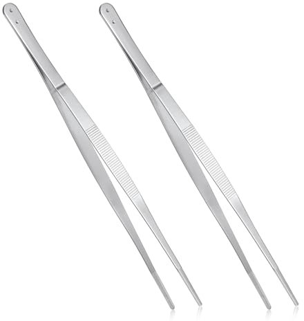 Tyqour 2 pinzette da cucina in acciaio inox, pinzette da cucina in acciaio inox, 30 cm, pinzette lunghe professionali, utensili da cucina, barbecue, accessori da cucina