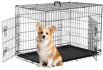 FDW | 30 Foldable Metal Dog Crate | Black | Cage for Medium Dogs