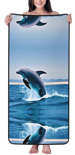 PHAYAH Jumping Up Dolphins Beach Towels Quick Dry, Soft Sand Free Pool Bath Outdoor Travel Towel for Camping Swimming Yoga