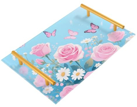 Bandeja decorativa con asas para mesa de café, joyas, perfumes, cocina, servir charolas para servir comida