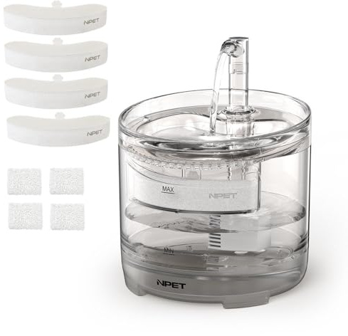 NPET Cat Water Fountain WF050TP 1.5L Automatic Pet Drinking Fountain with Replacement Faucet Kit - 4 Replacement Filters (No Adapter)