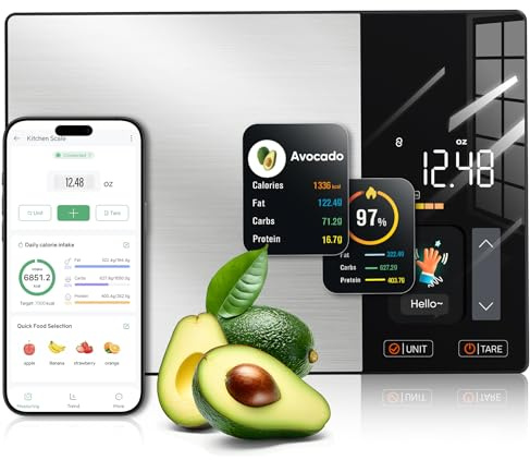 Food Scale with Nutritional Calculator, TFT Display, Track 23 Nutrients | App Sync for Daily Reports, 50 Built-In Foods, Tracks Calories, Fat, Carbs & Protein