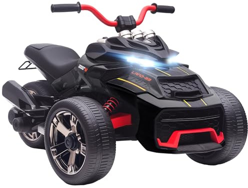 AIYAPLAY Quad elettrico per bambini 12V, design a triciclo rovesciato, auto elettrica per bambini con 2 motori, lettore MP3, clacson, 2 velocità, fari a LED, regalo per bambini e bambine dai 3 agli 8