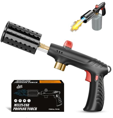 High Output Propane Torch Head with Trigger Start & Safety Lock - Heavy Duty Weed Burner, Charcoal Starter & Culinary Searing Torch for Steak, Sous Vide, fits 1lb Tank (Tank Not Included)