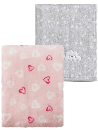 CREVENT 2 Stück 75x100 cm Kuschelige weiche warme Babydecke für Säuglinge und Kleinkinder Kinderbett Bettwagen - Graue Wolke + Rosa Herz