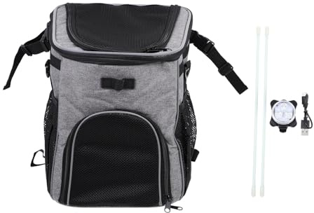 HOMSFOU Multipurpose Grey Pet Bike Carrier Backpack with Breathable Mesh, Detachable Storage Bag for Small Dogs, Outdoor Bicycle Pet Holder for Travel and Hiking