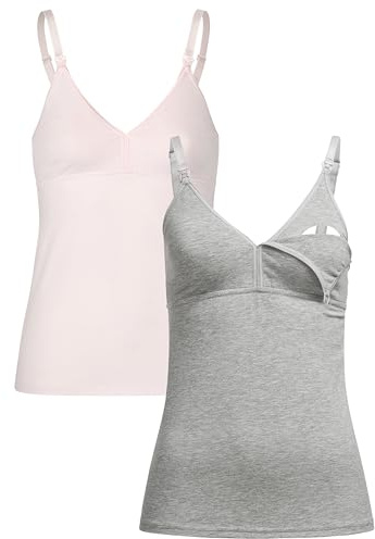 Herzmutter Canotta Allattamento Cotone - Oeko Tex 100 -Top Premaman Allamento - Reggiseno Integrato - Canottiere Allatamento – 5420 (L, Rosa/Grigio)