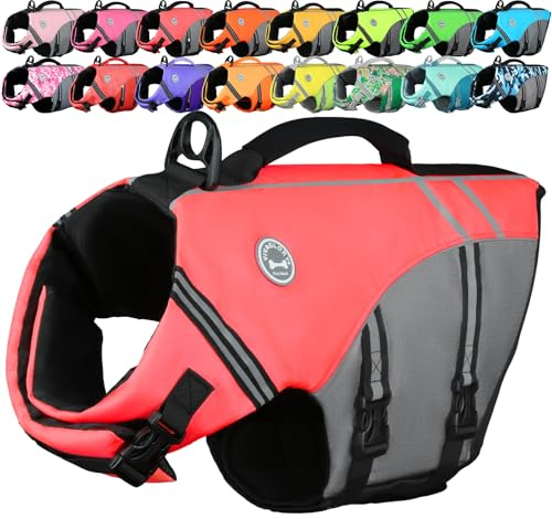 VIVAGLORY Giubbotto Salvagente Stile Sportivo per Cane con Flottabilità Aggiuntiva, Gilet da Nuoto Regolabile e Resistente per Cani Piccoli, Rosa Luminoso