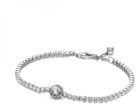 Pandora Timeless Sterling silver Sparkling Halo Tennis bracelet with clear cubic zirconia, 16