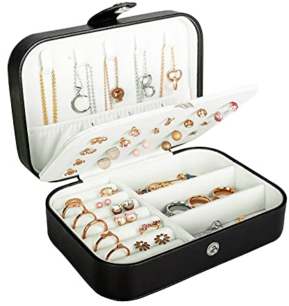 Hatori Travel Jewelry Box, PU Leather Small Jewelry Organizer for Women Girls, Portable Mini Travel Case Display Storage Holder Boxes for Stud Earrings, Rings, Necklaces, Bracelets.