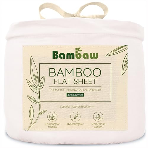 Bambaw Sabana Encimera Cama 180 Bambu y Cama 200 cm, 270x290 cm, Sabana Termica para Verano e Invierno, Ropa de Cama Bambu, Hipoalergenica y Antiacaros, Sábanas Bambú Duraderas (Blanco)