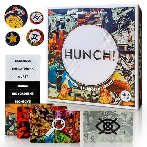 Nice Game Publishing Hunch! - Kartenspiel - 3-6 Spieler - Ab 14+ Jahre - Familienspiel - Gesellschaftsspiel - 30-60 Minuten - 2 Spielstufen - Ideal als Reisespiel, Mitbringspiel & Geschenk