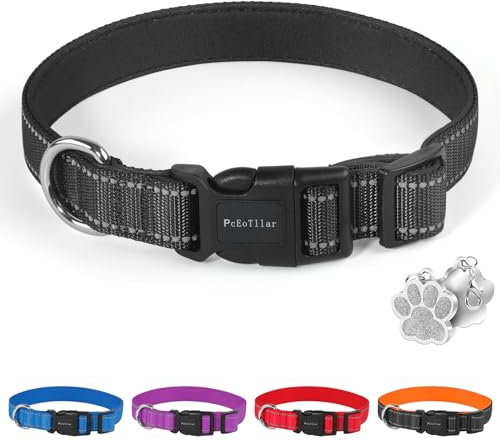 PcEoTllar Hundehalsband Gepolstert, Reflektierend Hunde Halsband für Kleine Hunde, Verstellbare Hundehalsband für Grosse Hund, Weich Neopren Halsbänder, Schwarz (25-35cm)