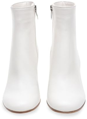 Stivaletti con Punta Tonda per Donna Stivaletti Eleganti Pelle Moda Occidentale Stivaletti Classici Passeggio Slip-on in Tinta Unita Stivali Lavoro con Tacco Grosso Largo,Bianca,38 EU