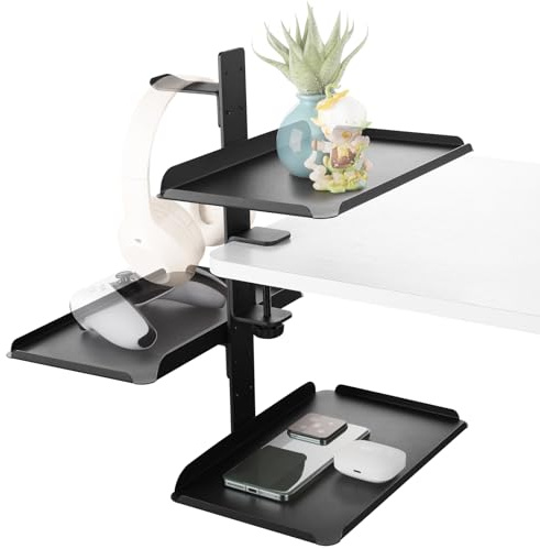 HAQIUHETO Seitenständer Schreibtisch Organizer,Klemmregal für Schreibtische, Computerperipheriegeräte Organizer für Büro Tisch Schminktisch Zuhause Büro（Schwarz）