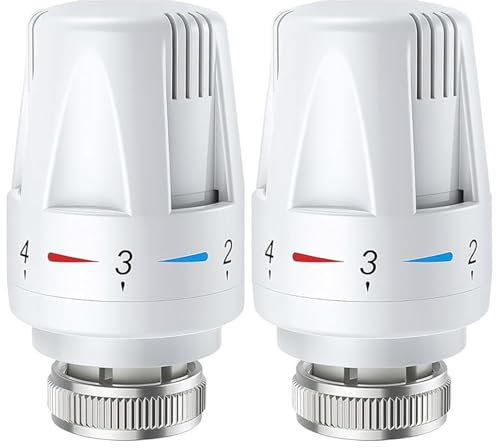 Bettinay 2 PCS Thermostatic Radiator Valve Head, Universal TRV Valves Head Thermostat M30 X 1.5 for Home Office, Radiator Knob Replacement(White)