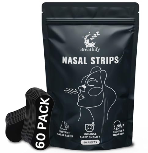 Nasal Strips for Sleeping (60 Pack) - Extra Strength Nasal Strips for Breathing, Instant Nasal Congestion Relief, Anti-Snoring Nose Strips, Comfortable Nose Tape for Sleep, Sport & Easy Breathing.