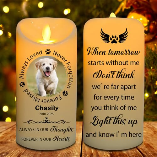Reyrijf Personalized Dog LED Candle, Custom Photo Dog Memorial Candle Light, White Plastic, Vintage Style, Battery Operated, Outdoor Use, 1 Pack