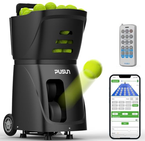 PT-Smart Machine à balles de tennis avec application, télécommande | Lanceur de balle électronique portable | Batterie de 4 à 6 heures | Oscillation avec Topspin et Backspin | Équipement