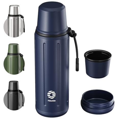 Heater Vacuum Flask for Hot Drink 1L (72 hrs Ice Cold & 24 hrs Hot) Tea Thermal Cup with Removable Base and Filter Coffee Flask 18/8 Stainless Steel Bottle for Travel Office and School(Dark Blue)
