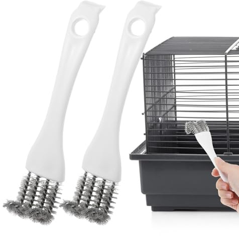 2Pcs Bird Cage Cleaning Brush with Long Ergonomic Handle, Bird Cage Tool Accessories Supplies for Better Cleaning of Birds Droppings from Pet Cages Parrot Cages Birds Perches