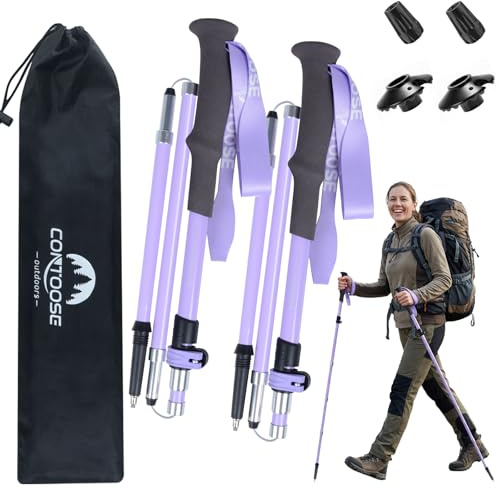 Qoosea Bastoni Trekking per Donna, Pieghevol Bastoni da Passeggio, 110-125cm Regolabili Bastoncini da Trekking [Carbonio e Alluminio], Nordic Walking Bastoncini per Escursioni Campeggio Alpinismo Sci