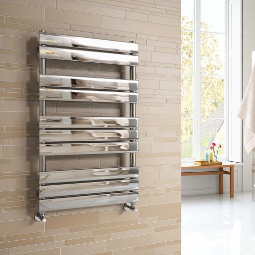 iBathUK Zerith Wall Mounted Flat Panel Heated Towel Rail, 10 Column Slim Flat Steel Hydronic Central Heating Towel Radiator with High Thermal Output, Chrome Designer Bathroom Towel Rail, 1000 × 600mm