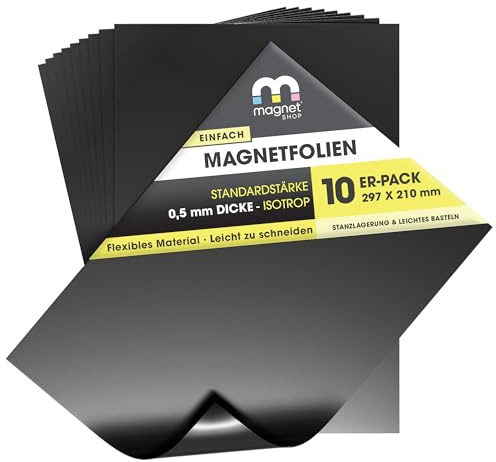 TMS A4 Magnetic Sheets - Magnets for Crafts, 0.5mm Flexible Magnetic Sheeting for Cutting Dies, Art Folders - Make Your own Fridge Magnets for Kitchen, Home and Office (10 Pack) by The Magnet Shop