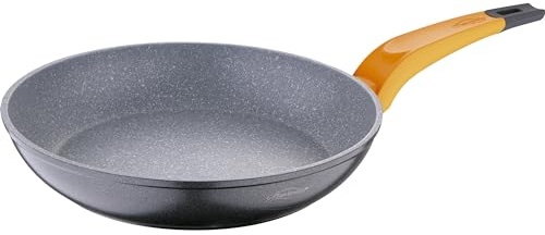 San Ignacio Lava - Sartén de 28cm - Fabricado en Aluminio Forjado - Revestimiento Interior Y Exterior Mármol Gris De Whitford - Mango Soft Touch - Protector De Llama Con Pintura - Inducción Total