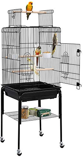 Yaheetech Vogelkäfig mit ständer Vogelbauer Wellensittichkäfig 46,5 x 46,5 x 136 cm Kanarien Käfig Exotenkäfig Vogelhaus Papageienkäfig mit Spielzeug