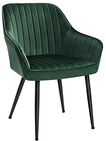 SONGMICS Chaise Salle à Manger, Chaise de Cuisine, Fauteuil en Velours, Rembourrée, avec Accoudoirs, Charge Max. 120 kg, Pieds en Métal, pour Salle à Manger, Vert et Noir d'encre LDC087C01