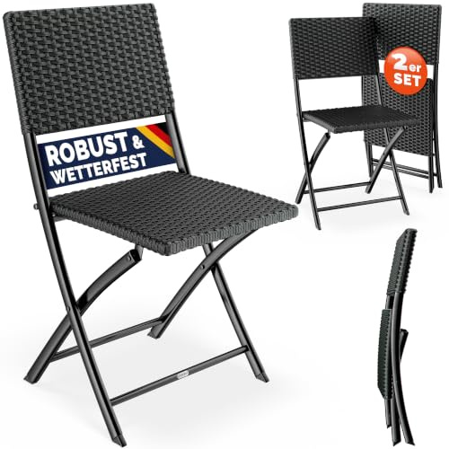 CASARIA® Set 2X Sillas Poliratán Plegables Resistentes 120kg Fácil Guardar Transportable Intemperie